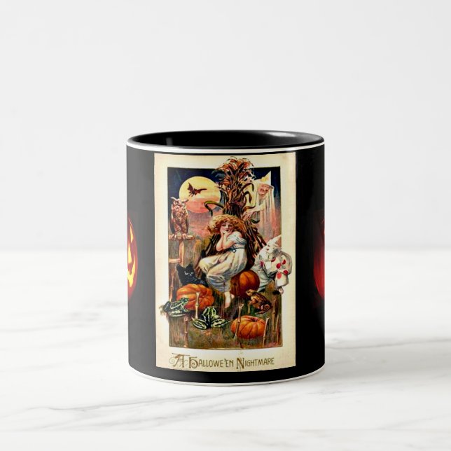 Vintage Halloween Nightmare Two-Tone Coffee Mug (Center)