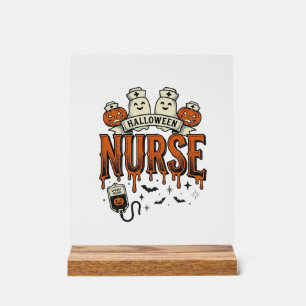 Vintage Halloween Nurse Ghost Pumpkin Design_1 Acrylic Sign