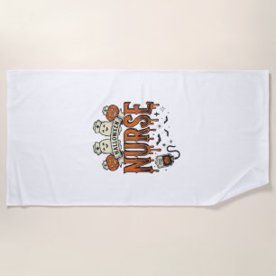 Vintage Halloween Nurse Ghost Pumpkin Design_1 Beach Towel
