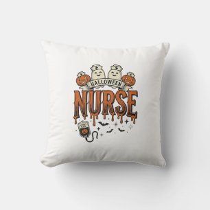 Vintage Halloween Nurse Ghost Pumpkin Design_1 Cushion