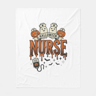 Vintage Halloween Nurse Ghost Pumpkin Design_1 Fleece Blanket