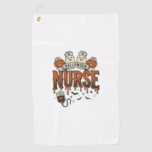 Vintage Halloween Nurse Ghost Pumpkin Design_1 Golf Towel