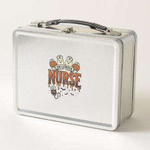 Vintage Halloween Nurse Ghost Pumpkin Design_1 Metal Lunch Box