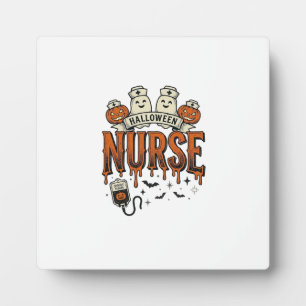 Vintage Halloween Nurse Ghost Pumpkin Design_1 Plaque
