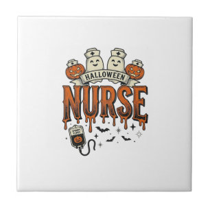 Vintage Halloween Nurse Ghost Pumpkin Design_1 Tile