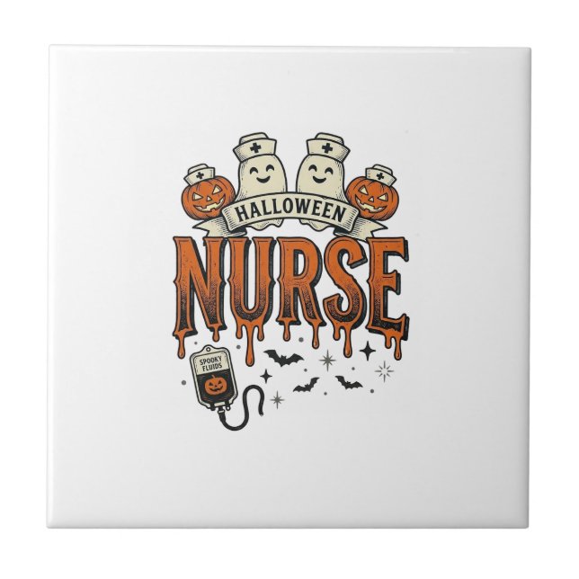 Vintage Halloween Nurse Ghost Pumpkin Design_1 Tile (Front)