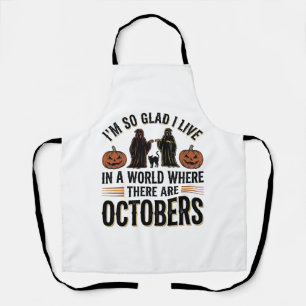 Vintage Halloween October Quote Pumpkin Cat Design Apron