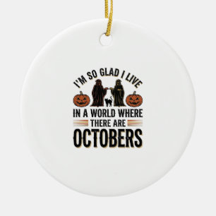 Vintage Halloween October Quote Pumpkin Cat Design Ceramic Tree Decoration