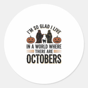 Vintage Halloween October Quote Pumpkin Cat Design Classic Round Sticker
