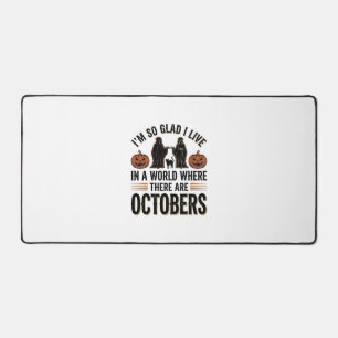 Vintage Halloween October Quote Pumpkin Cat Design Desk Mat