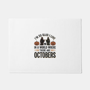 Vintage Halloween October Quote Pumpkin Cat Design Doormat