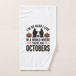 Vintage Halloween October Quote Pumpkin Cat Design Hand Towel