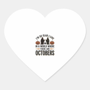 Vintage Halloween October Quote Pumpkin Cat Design Heart Sticker