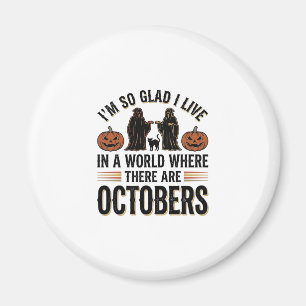 Vintage Halloween October Quote Pumpkin Cat Design Magnet