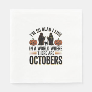 Vintage Halloween October Quote Pumpkin Cat Design Napkin