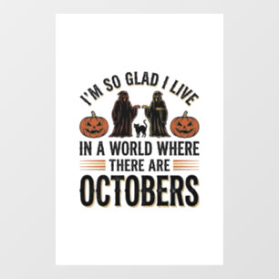 Vintage Halloween October Quote Pumpkin Cat Design Window Cling