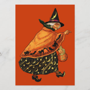 Vintage Halloween Old Witch Card