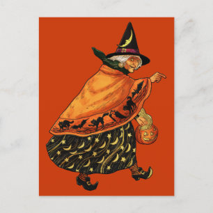 Vintage Halloween Old Witch Postcard