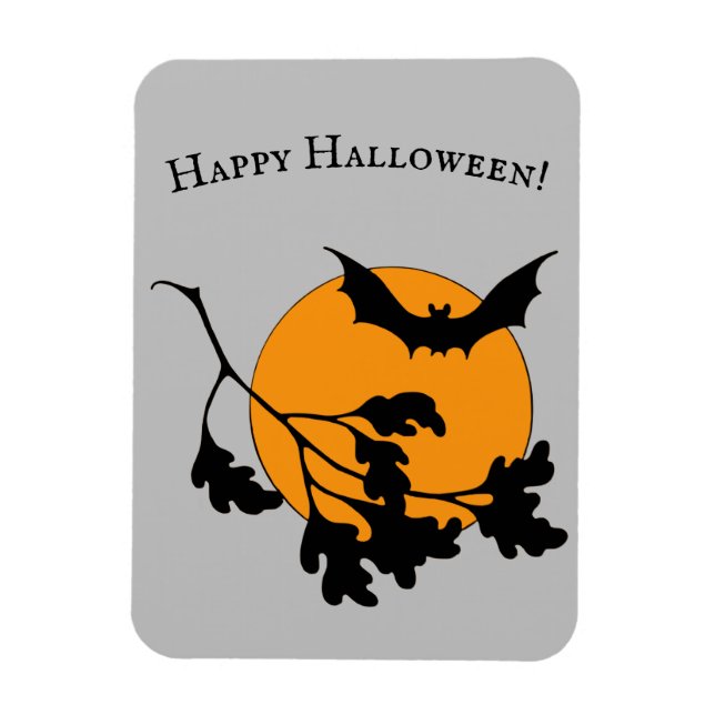 Vintage Halloween Orange Moon Flying Bats Magnet (Vertical)