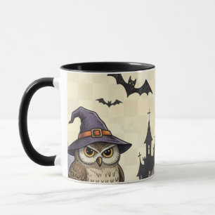 Vintage Halloween Owl Pumpkin Skeleton Spooky Mug