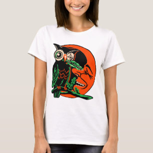 Vintage Halloween Owl Tickling the Moon T-Shirt