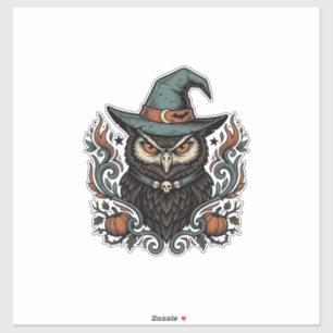 Vintage Halloween Owl Witch Hat Vector Design_1