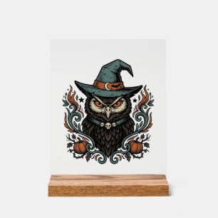 Vintage Halloween Owl Witch Hat Vector Design_1 Acrylic Sign
