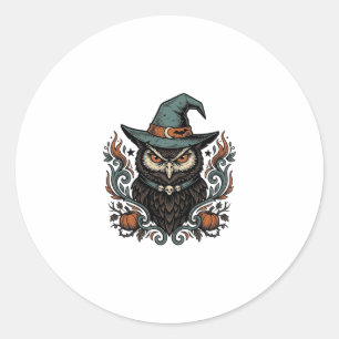 Vintage Halloween Owl Witch Hat Vector Design_1 Classic Round Sticker