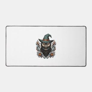 Vintage Halloween Owl Witch Hat Vector Design_1 Desk Mat
