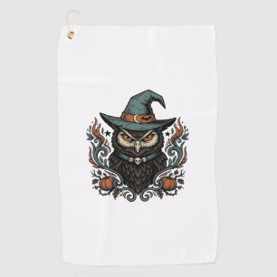Vintage Halloween Owl Witch Hat Vector Design_1 Golf Towel