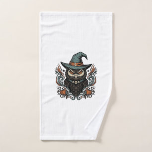 Vintage Halloween Owl Witch Hat Vector Design_1 Hand Towel