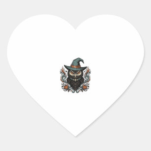 Vintage Halloween Owl Witch Hat Vector Design_1 Heart Sticker