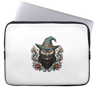 Vintage Halloween Owl Witch Hat Vector Design_1 Laptop Sleeve