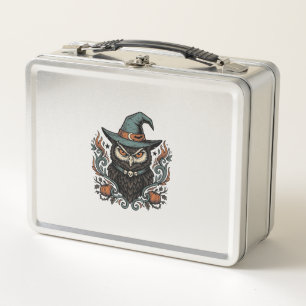 Vintage Halloween Owl Witch Hat Vector Design_1 Metal Lunch Box