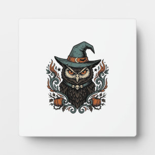 Vintage Halloween Owl Witch Hat Vector Design_1 Plaque