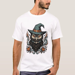 Vintage Halloween Owl Witch Hat Vector Design_1 T-Shirt