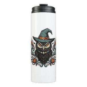 Vintage Halloween Owl Witch Hat Vector Design_1 Thermal Tumbler