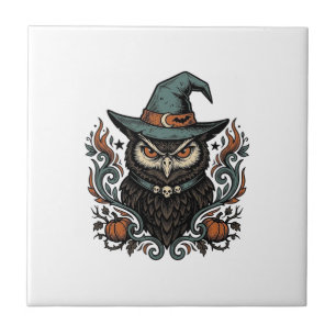 Vintage Halloween Owl Witch Hat Vector Design_1 Tile