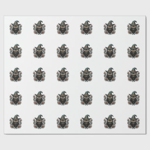 Vintage Halloween Owl Witch Hat Vector Design_1 Wrapping Paper