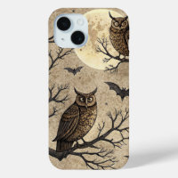 Vintage Halloween Owls & Moon