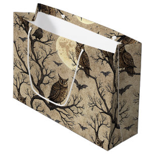 Vintage Halloween Owls & Moon Large Gift Bag