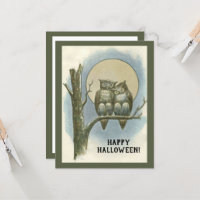 Vintage Halloween Pair of Owls Sitting Night Moon
