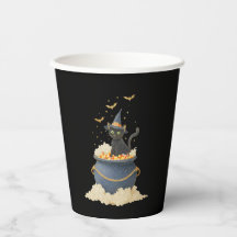 Vintage Halloween Paper Cup — Black Cat & Mouse Wi