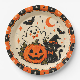 Vintage Halloween Paper Plates | Cute Ghost Pumpki