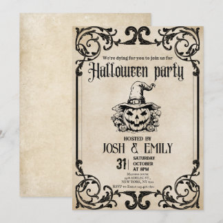 Vintage Halloween Party Adult Pumpkin Invitation