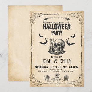 Vintage Halloween Party Adult Skull Invitation