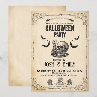 Vintage Halloween Party Adult Skull Invitation