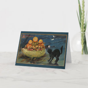 Vintage Halloween Party Black Cat Card