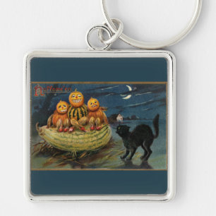 Vintage Halloween Party Black Cat Key Ring