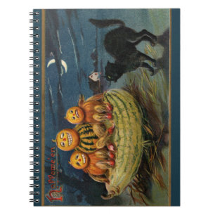 Vintage Halloween Party Black Cat Notebook